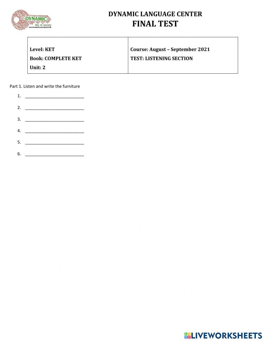 Ket final test - unit 2