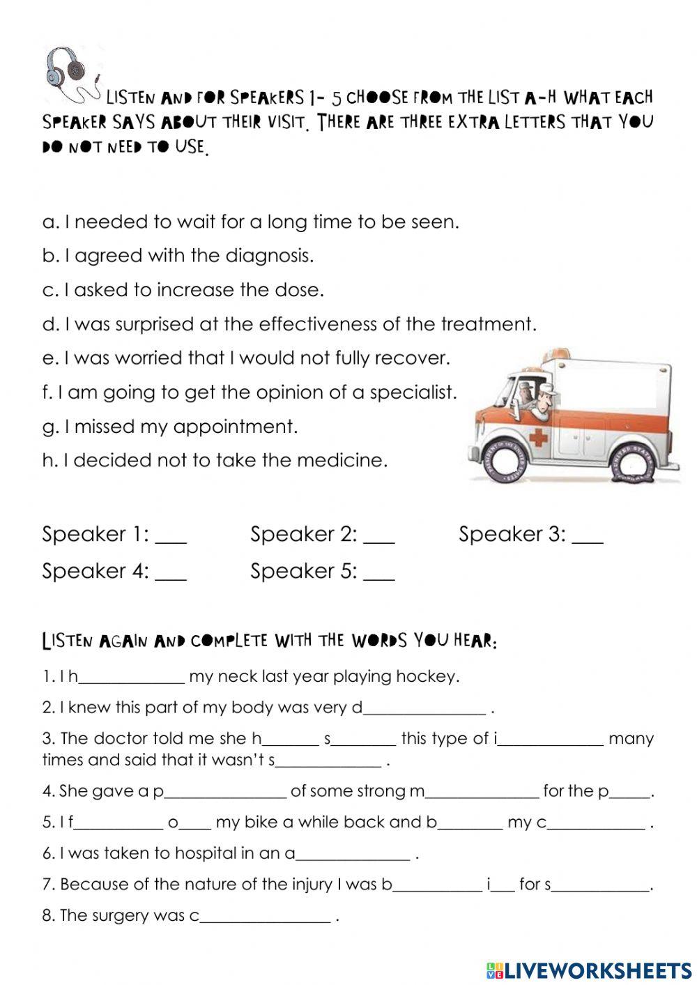 Vocabulary and Listening Medical Matters Unit -6th Year