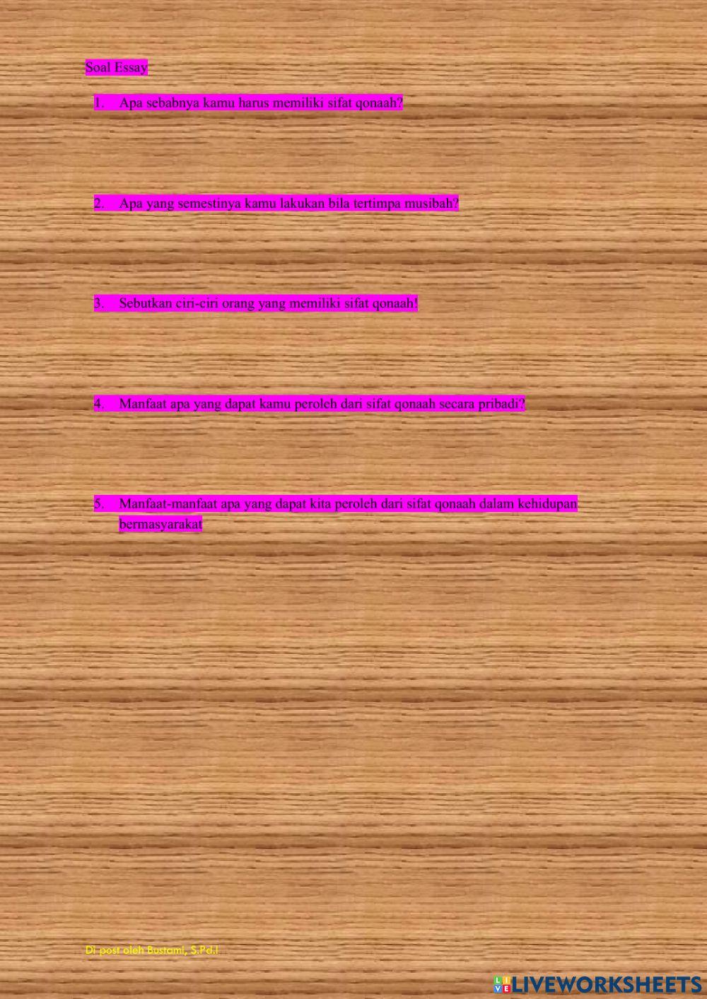 Soal Tes pengetahuan dan sikap materi Qanaah