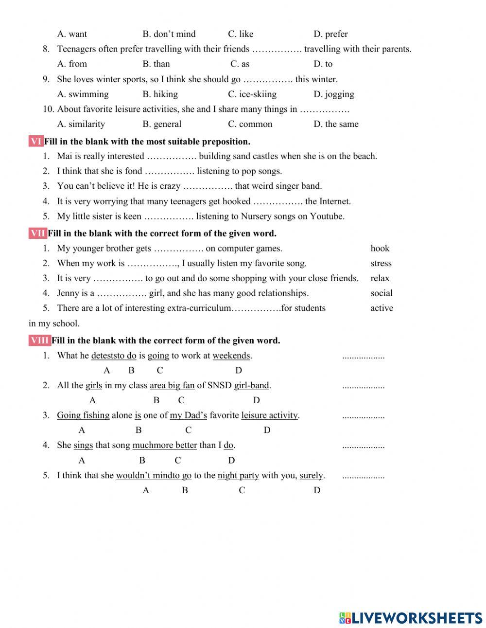 Unit 1 - Leisure activities