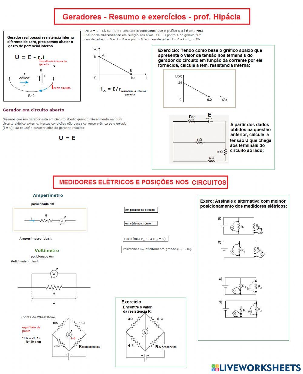 Geradores e medidores elétricos