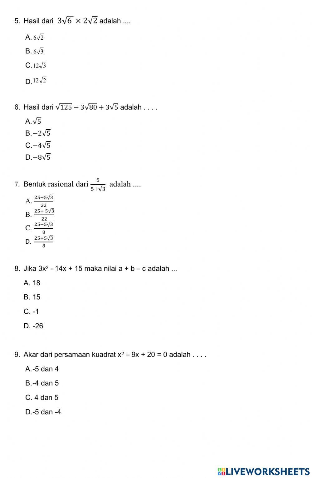 Latihan PTS Gasal Math 9