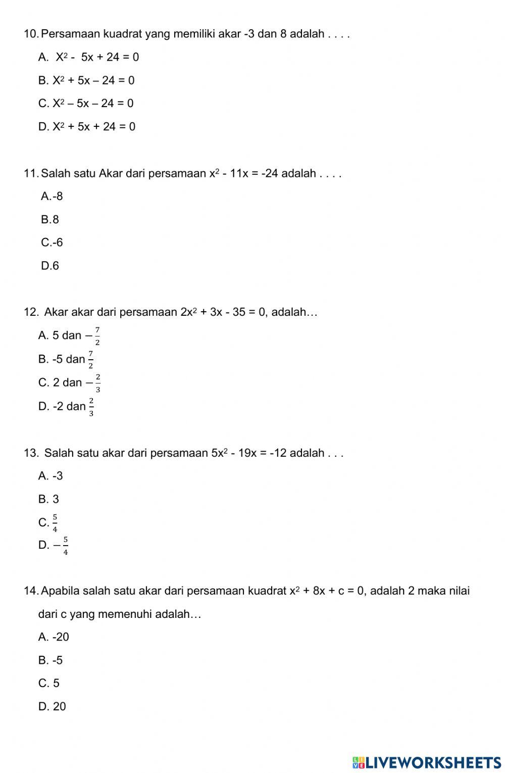 Latihan PTS Gasal Math 9