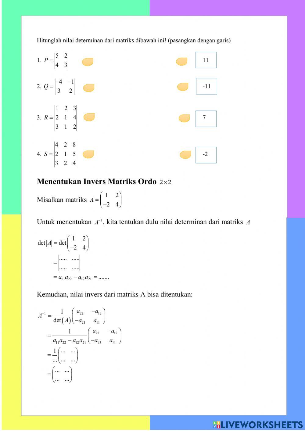 Determinan dan invers matriks