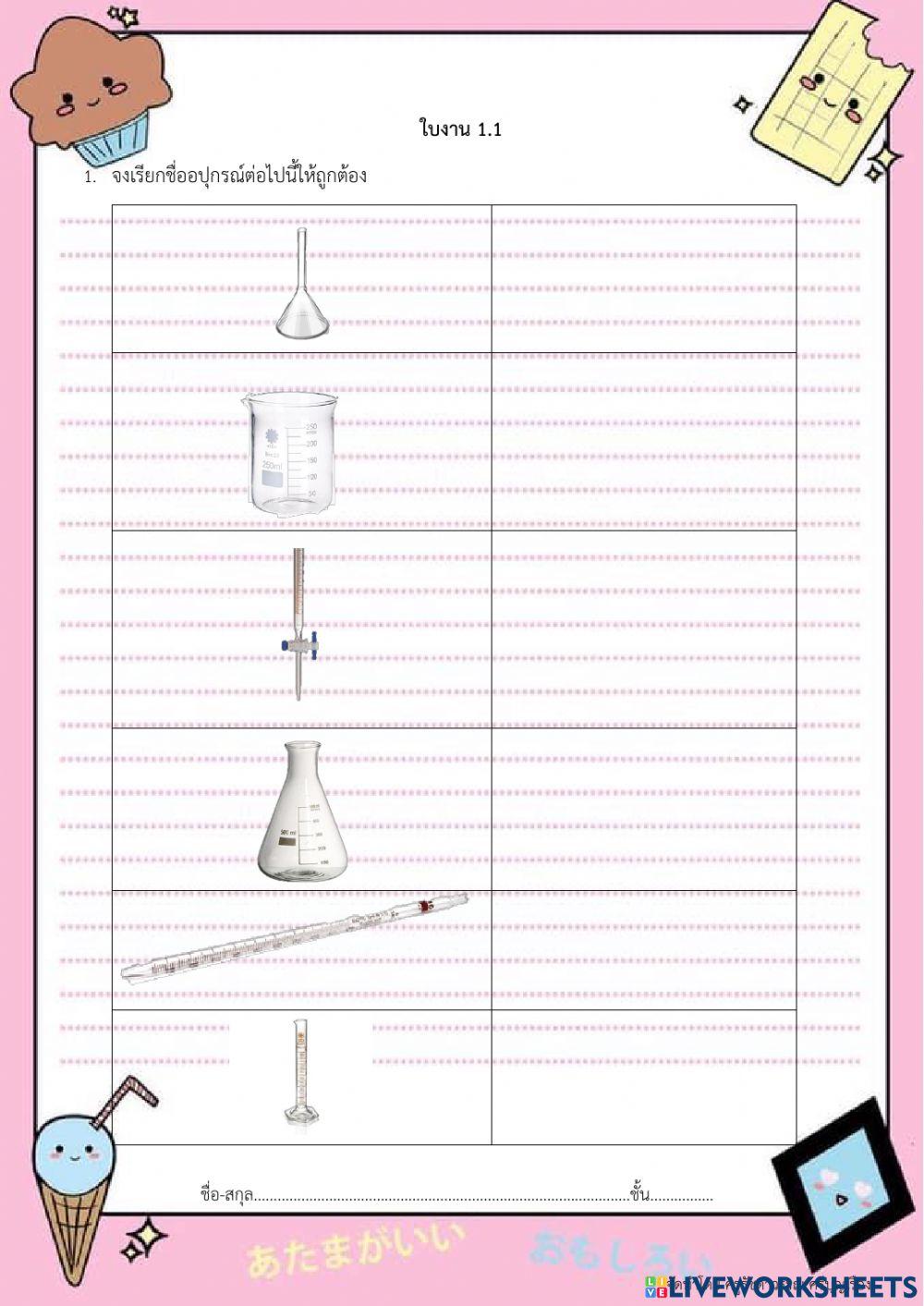 ใบงานที่1.1 เรื่องอุปกรณ์วิทยาศาสตร์