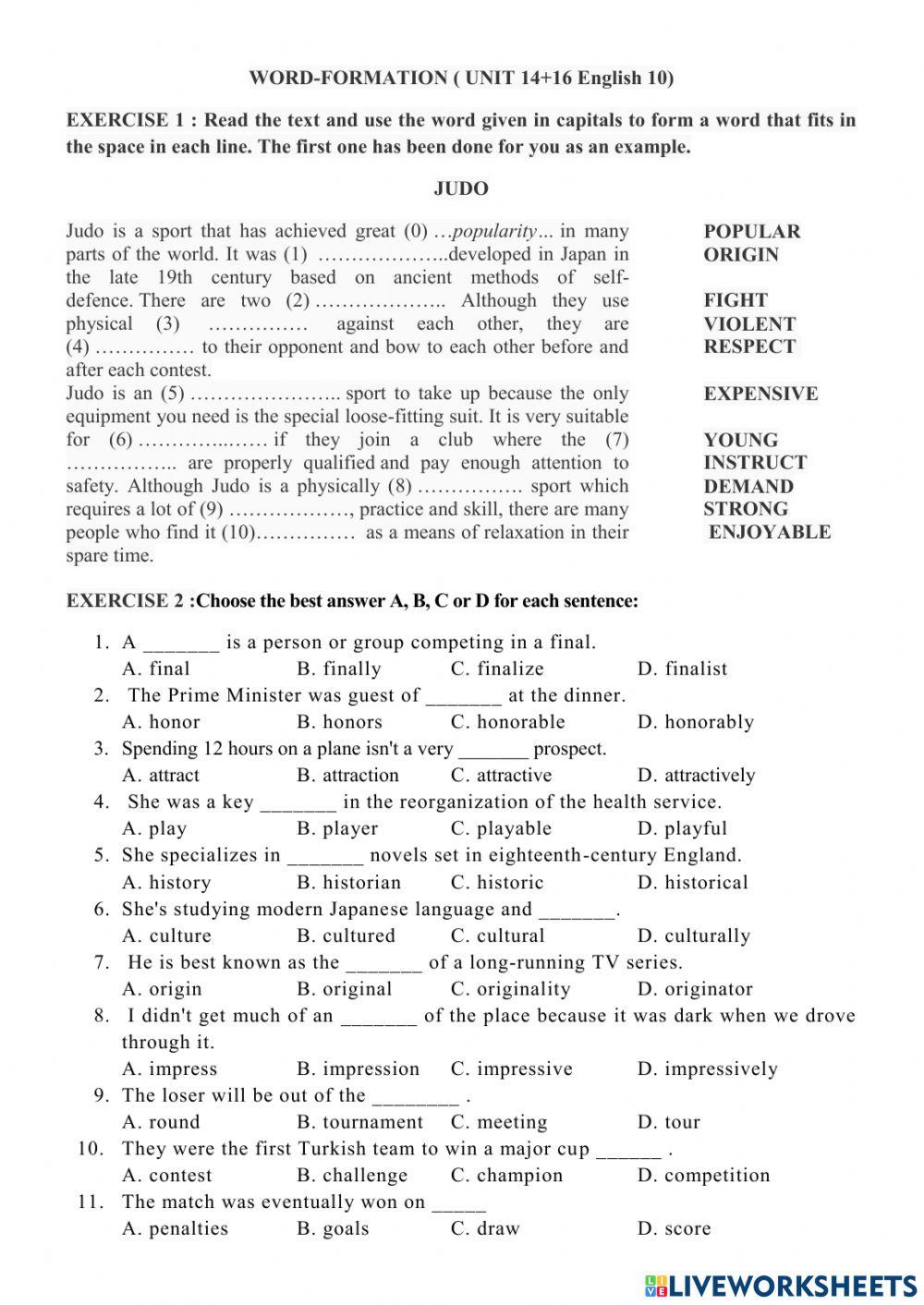 ENGLISH 11 - PERIOD 2 - REVISION 2- WORD -FORMATION