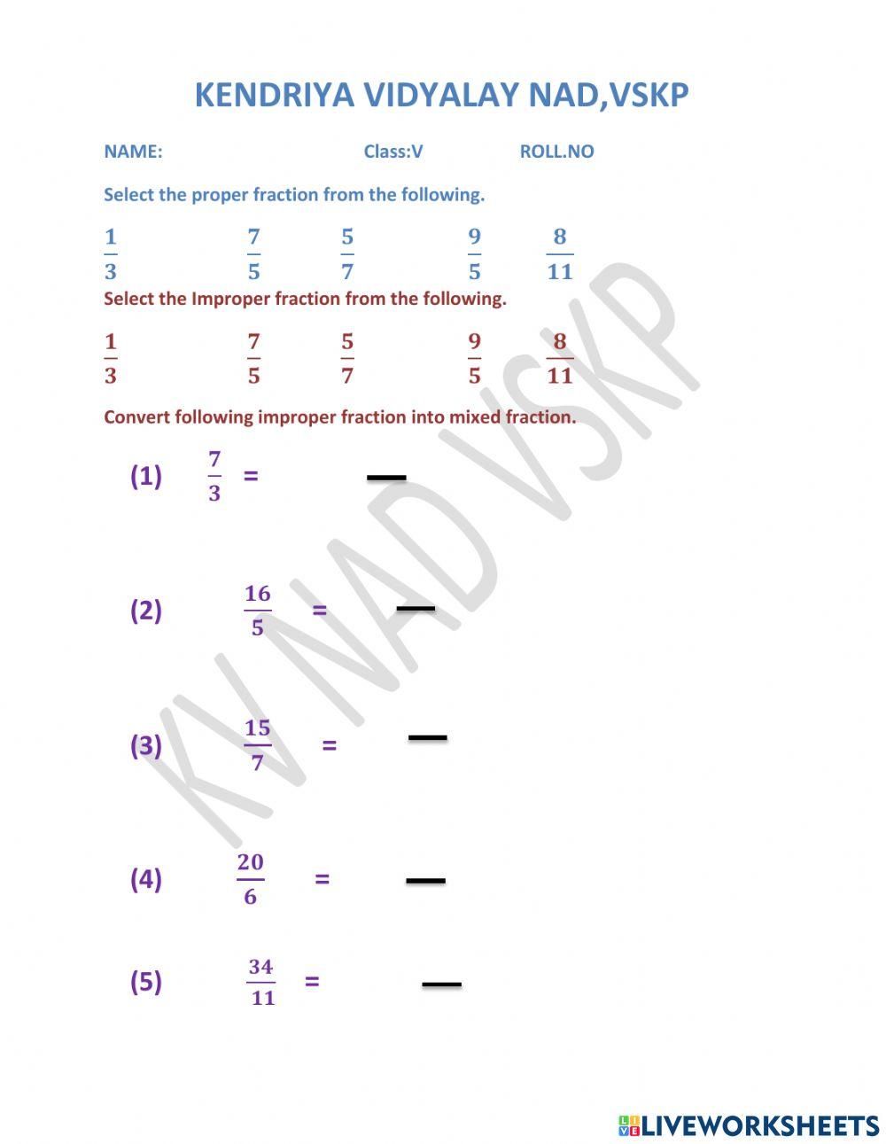 Types of fraction exercise live worksheets