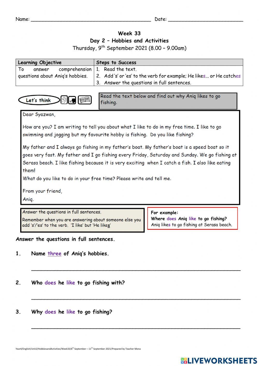 Hobbies and activities