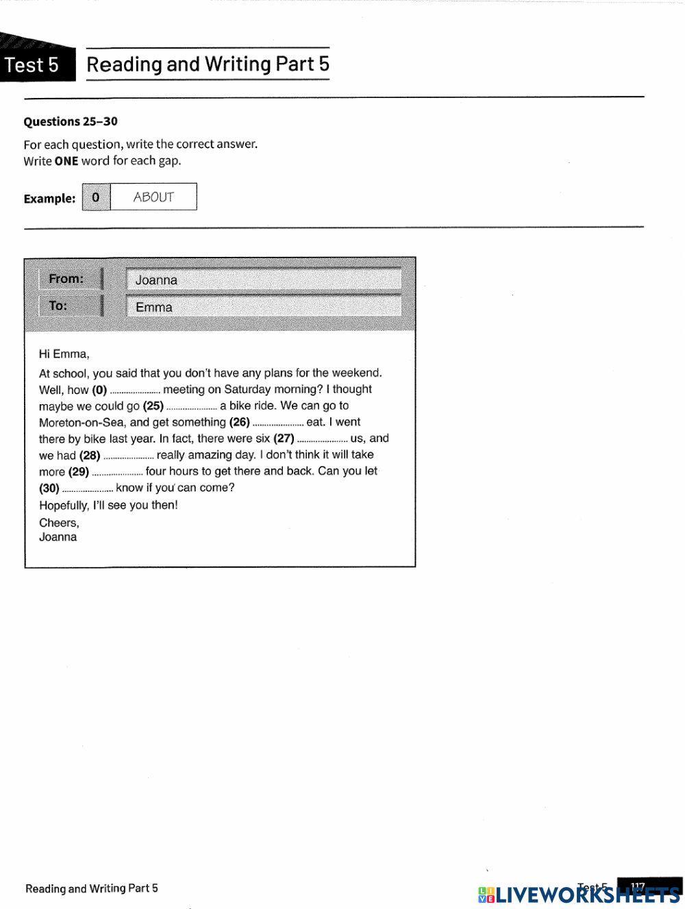 Ket Trainer 2020 - Test 5 - Reading  Part 1- 5