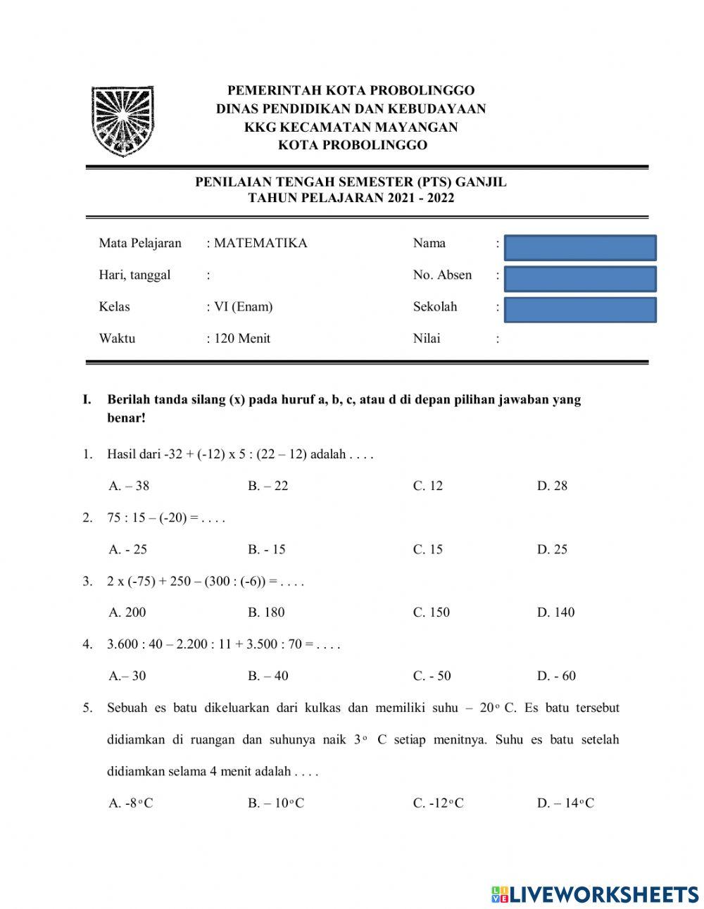 PTS MATEMATIKA PG AJA 0447 rahmad rudianto Live PTS MATEMATIKA PG AJA 0447 rahmad rudianto Live
