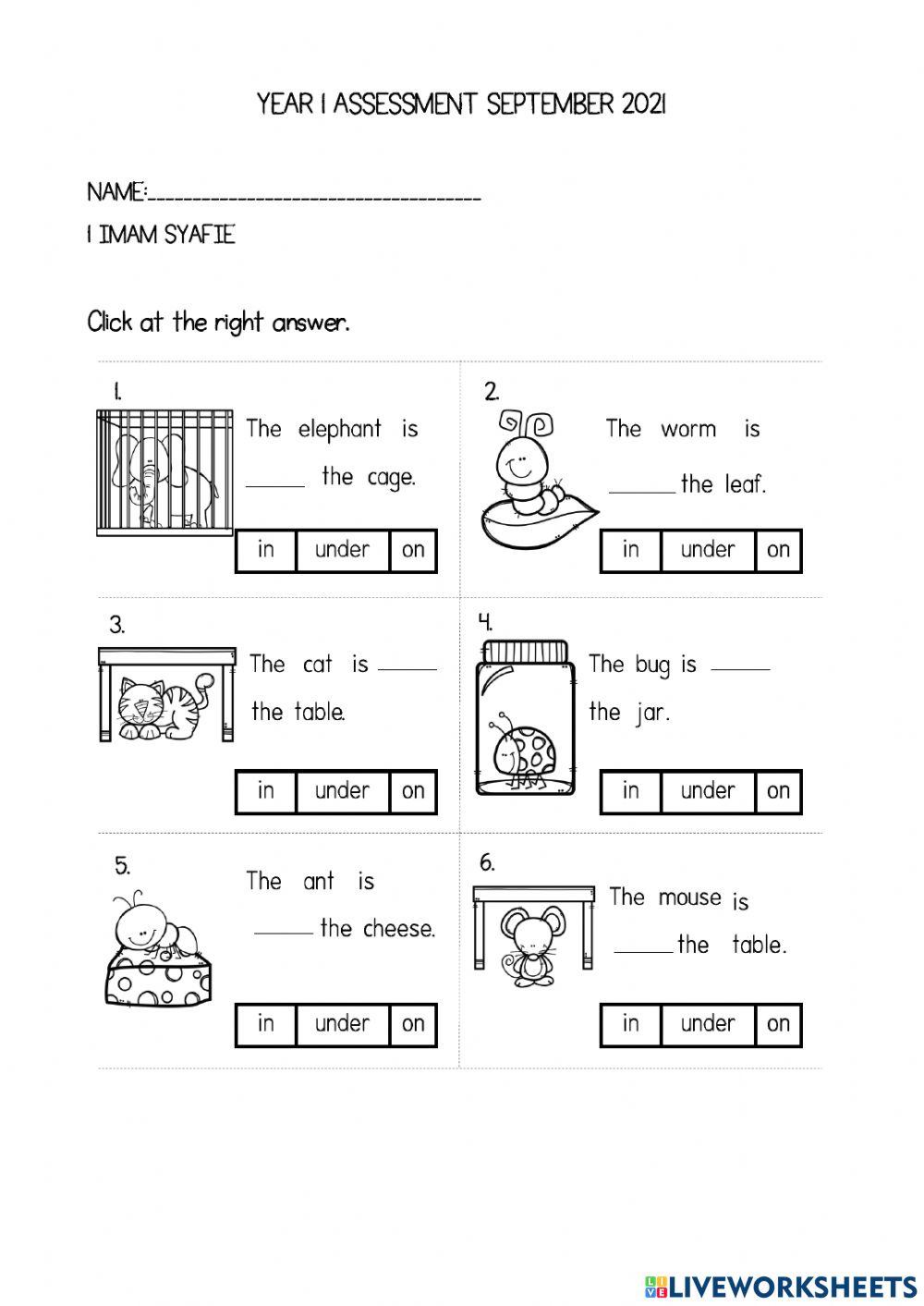 Year 1 assessment september 2021