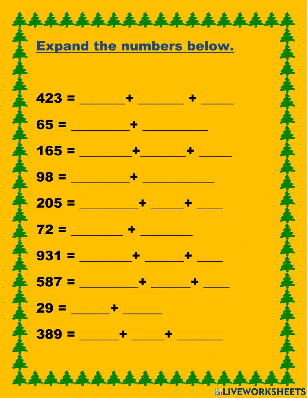 Expanding Numbers Worksheet Expanding Numbers Worksheet