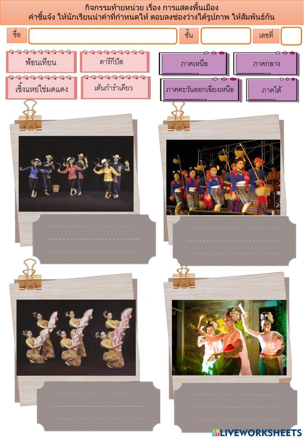 กิจกรรมท้ายหน่วย เรื่อง การแสดงพื้นเมือง