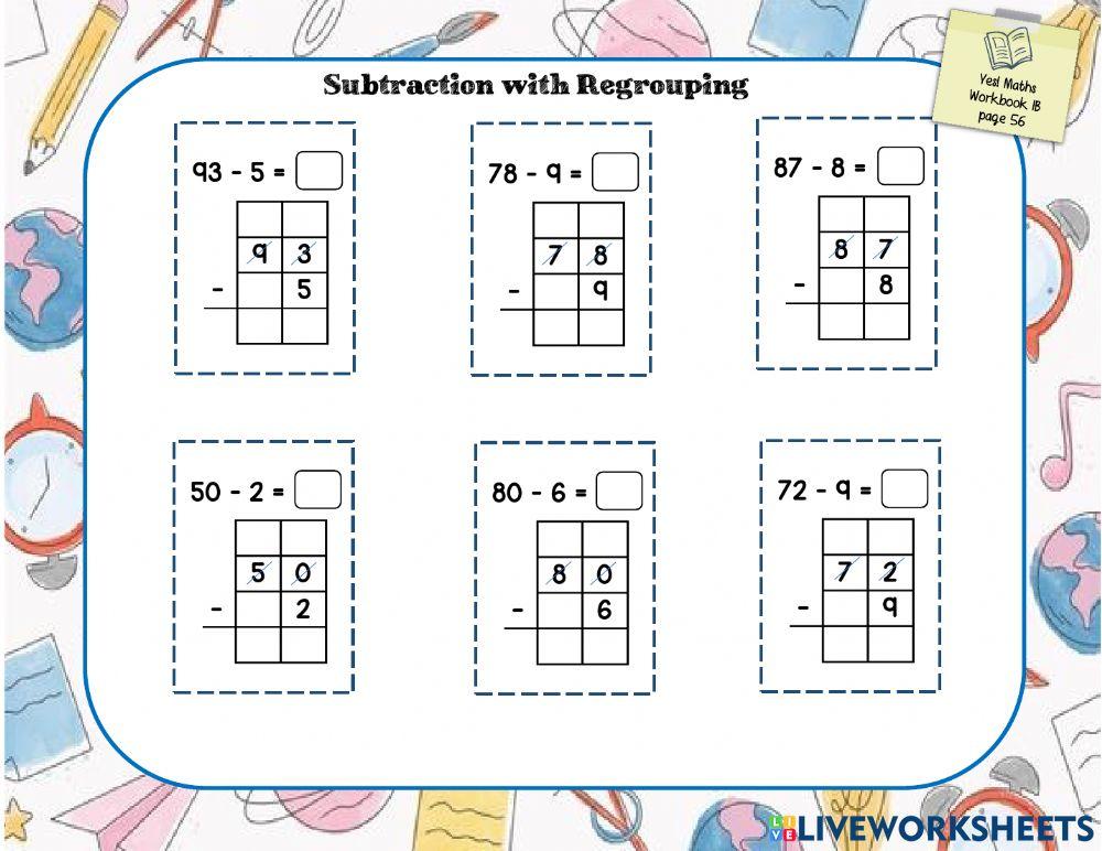 Subtraction with regrouping (2 - 1 digit)