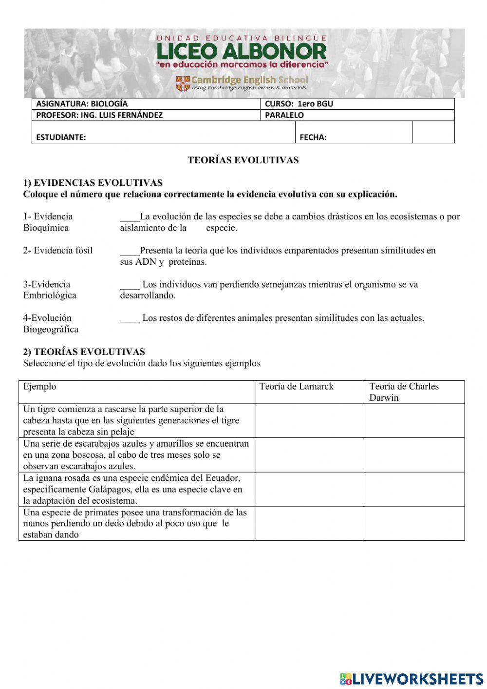 Evidencias biológicas