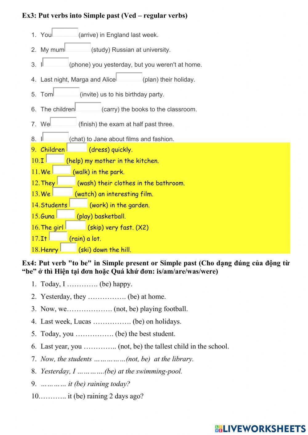 Past simple - regular verbs, be (2)