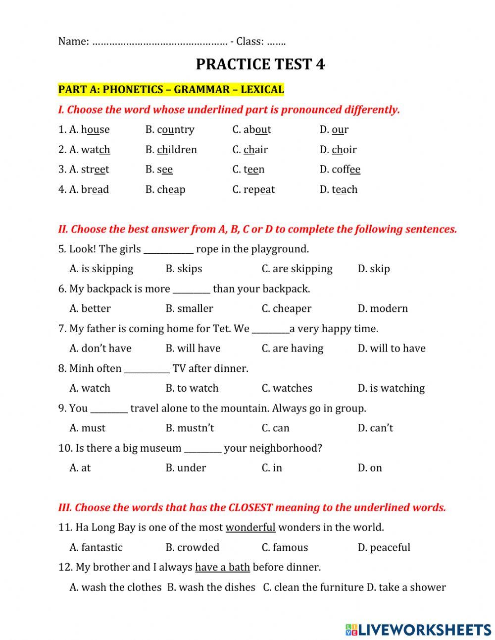 Practice test 4 - Grade 6