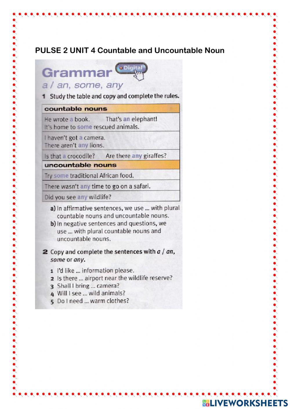 Countable and Uncountable Nouns