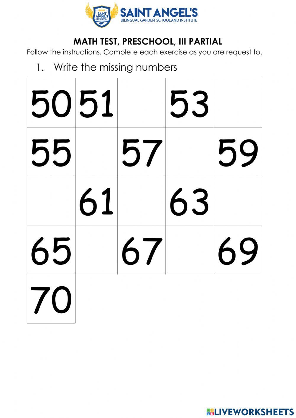 Numbers fron 50 to 70