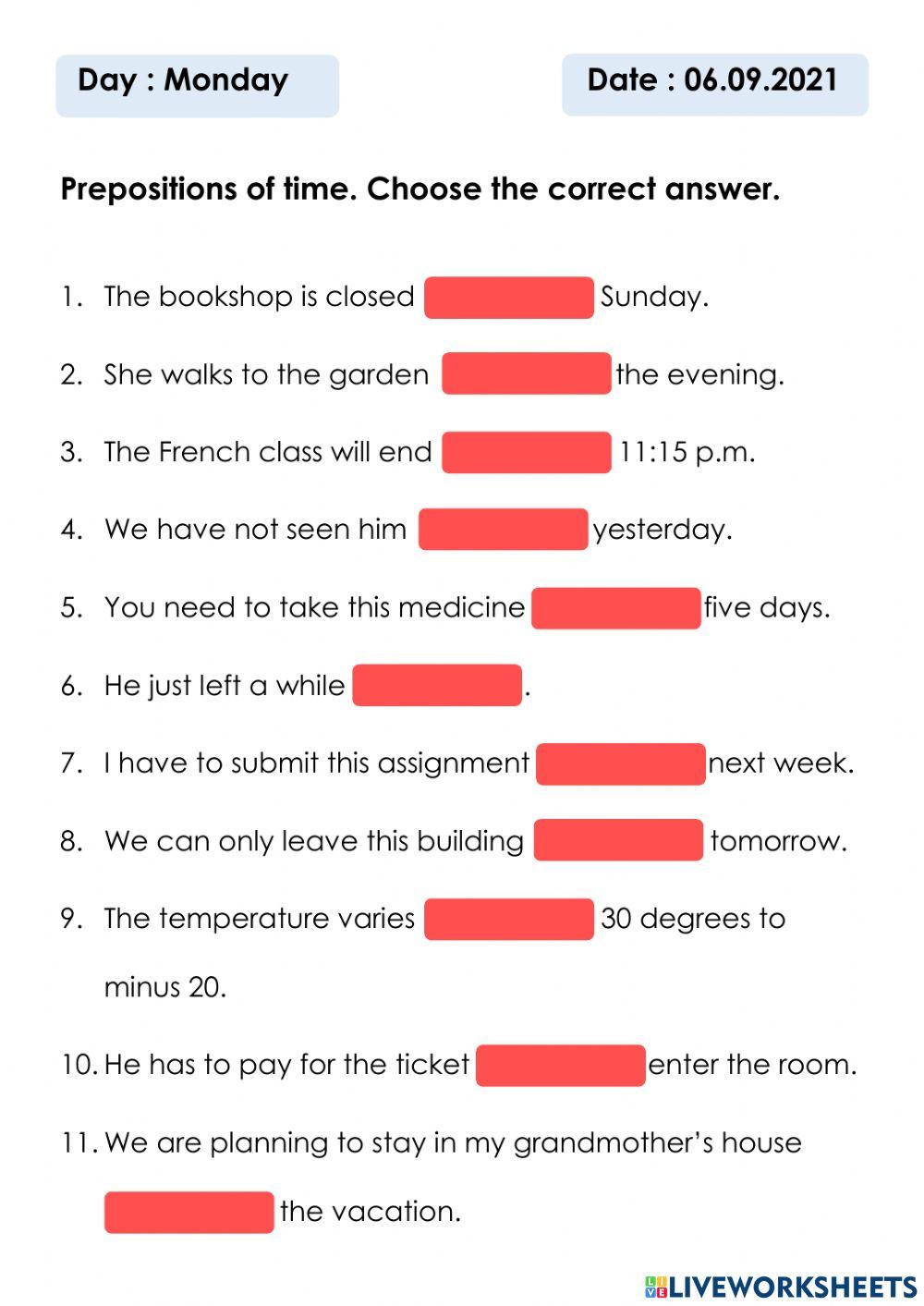 Prepositions of Time