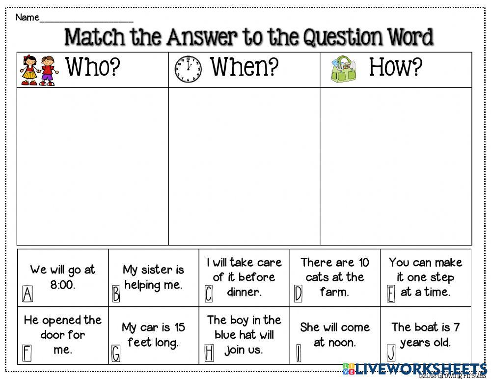 1350636 | Match the Wh Questions with their answers