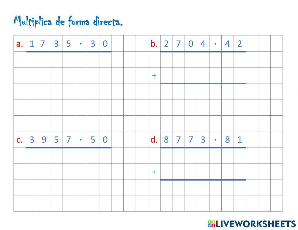 Multiplicación directa por 2 cifras