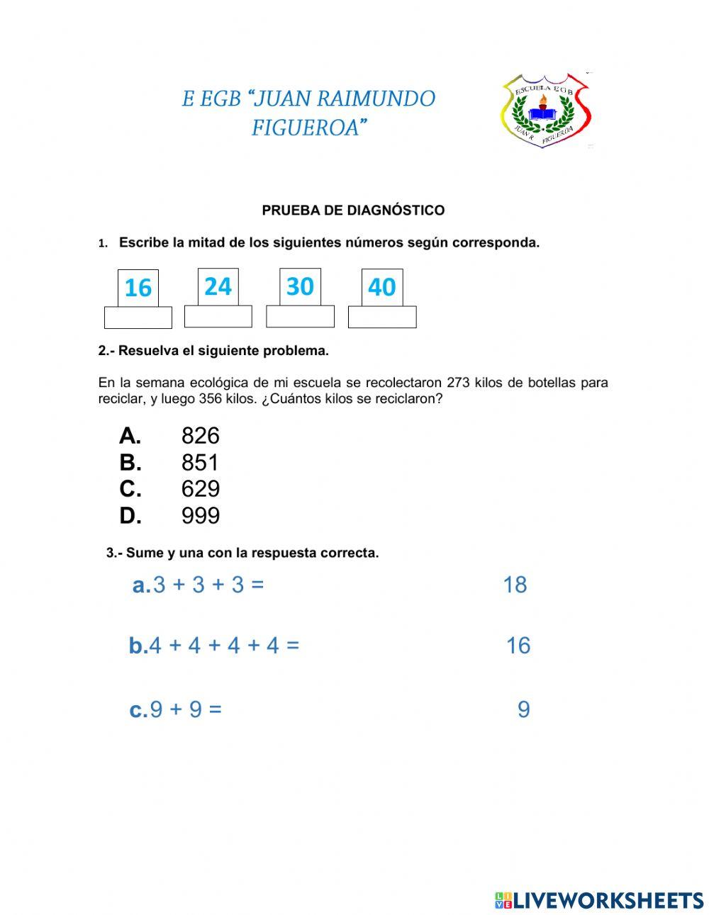 Prueba de diagnóstico Matemáticas