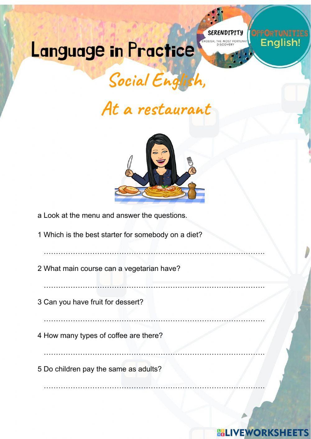 Practical English, At a restaurant, unit 9C, elementary