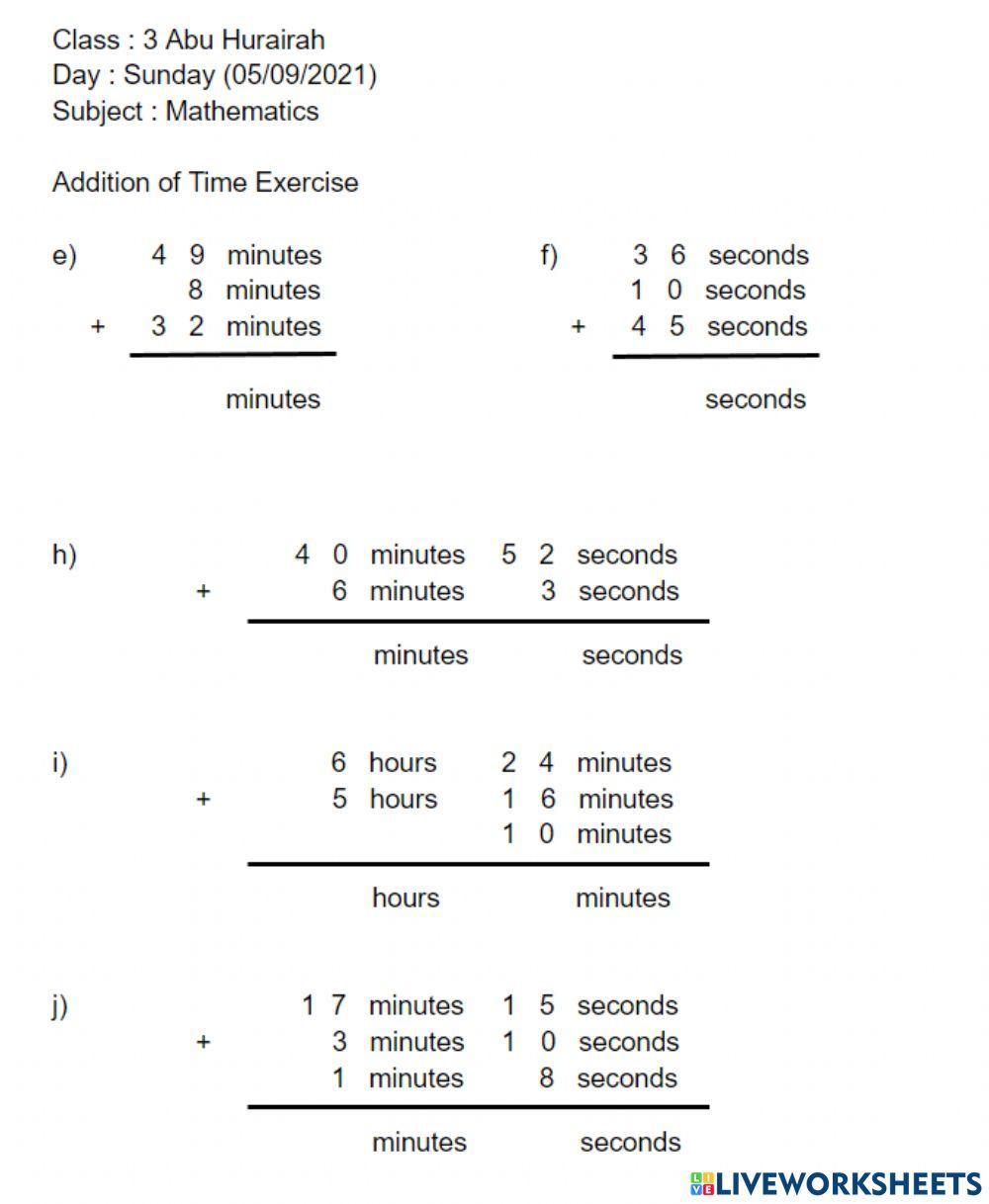 M3 Year 3 : Time Addition