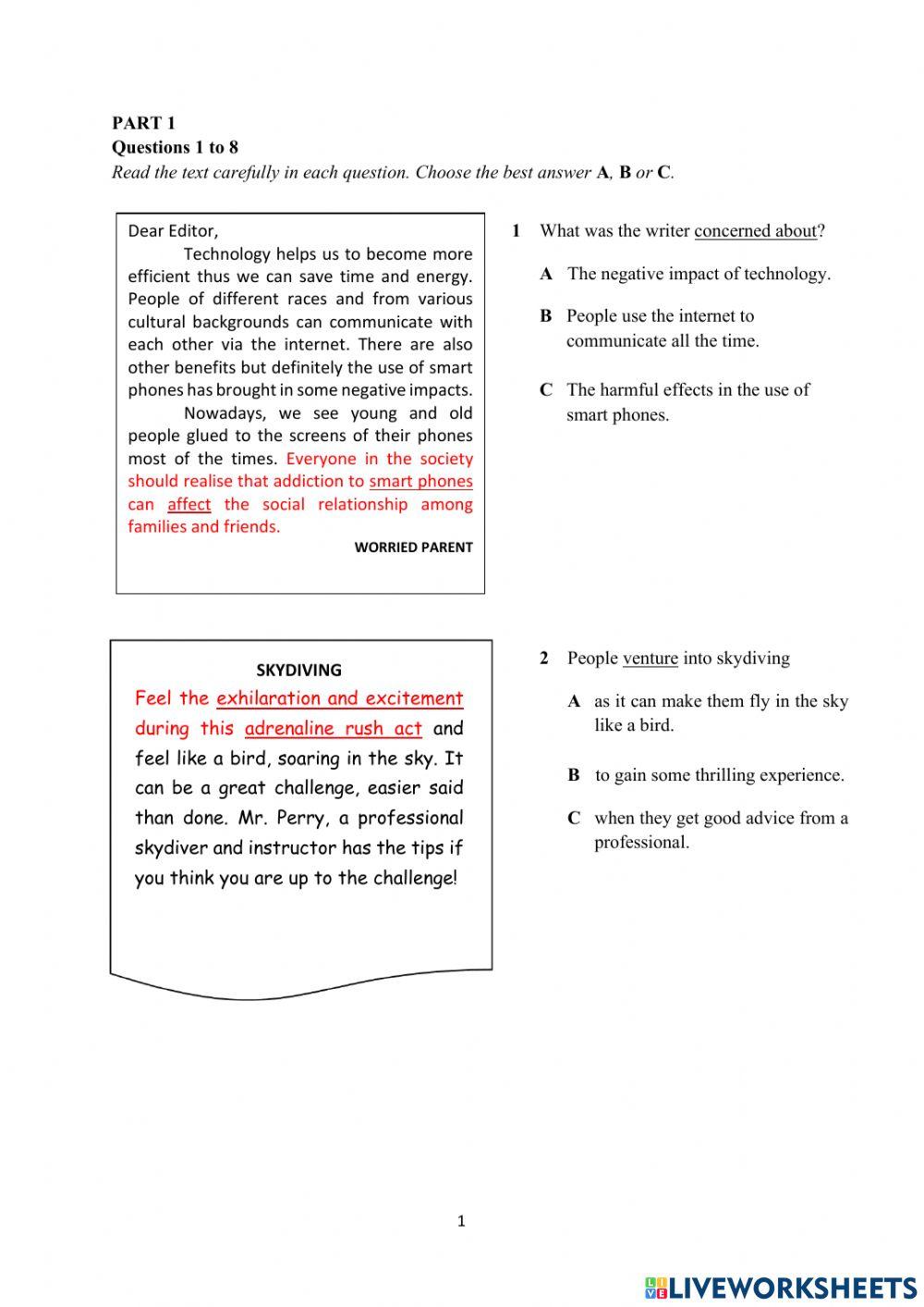 Form 4 English Paper 1 (Part 1 and 2)