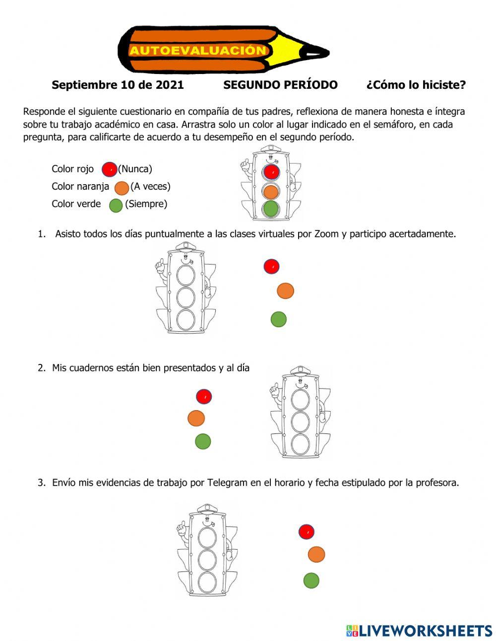 AUTOEVALUACIÓN SEGUNDO PERÍODO GRADO 4F