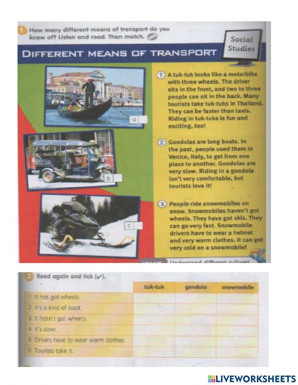 Different means of transports