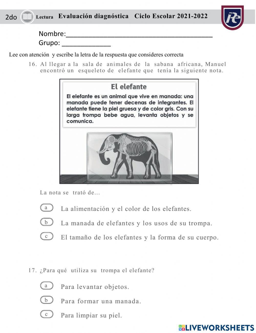 evaluacion de español 2do. online exercise for