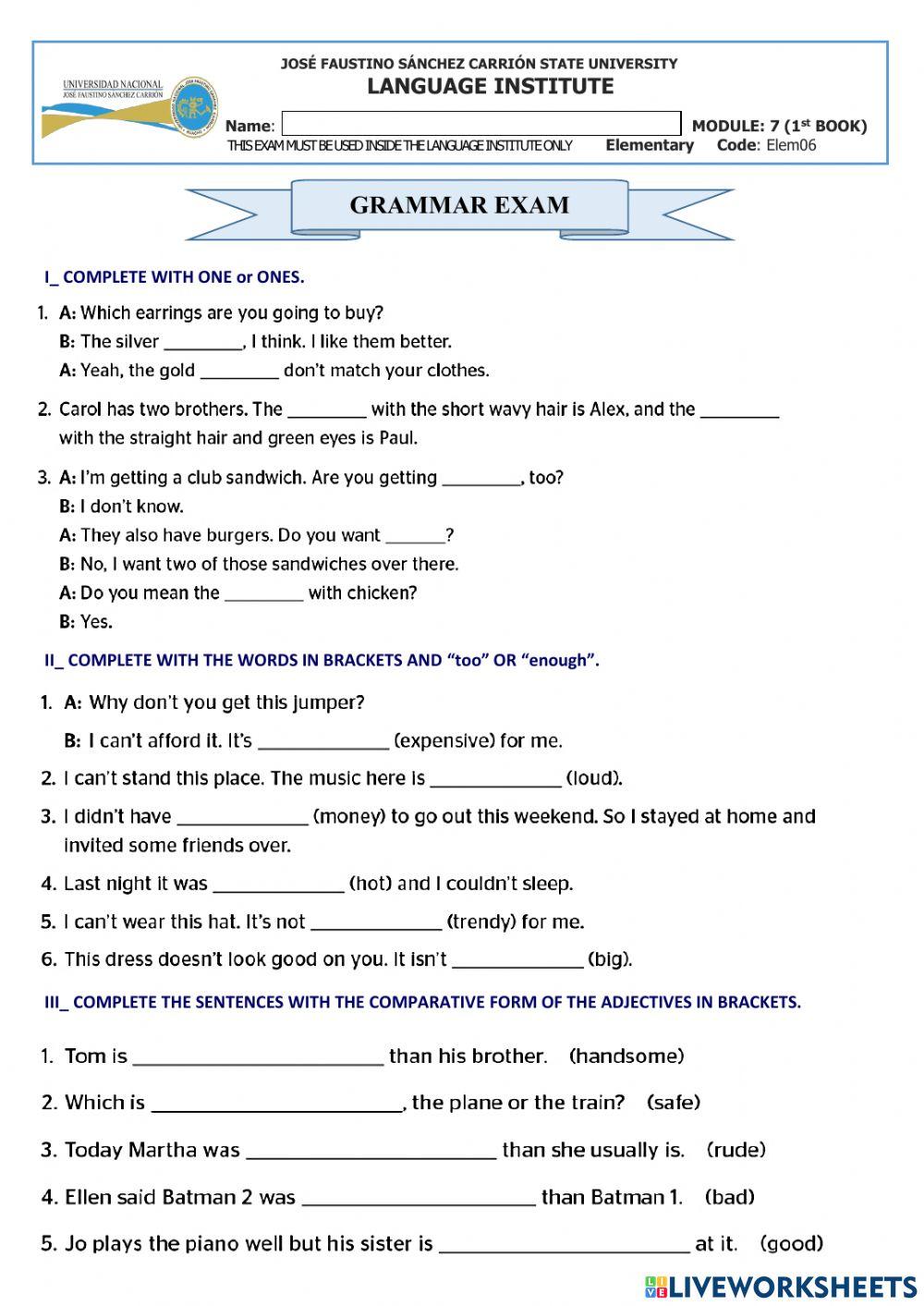 Elementary round up-grammar exam-module7-book1