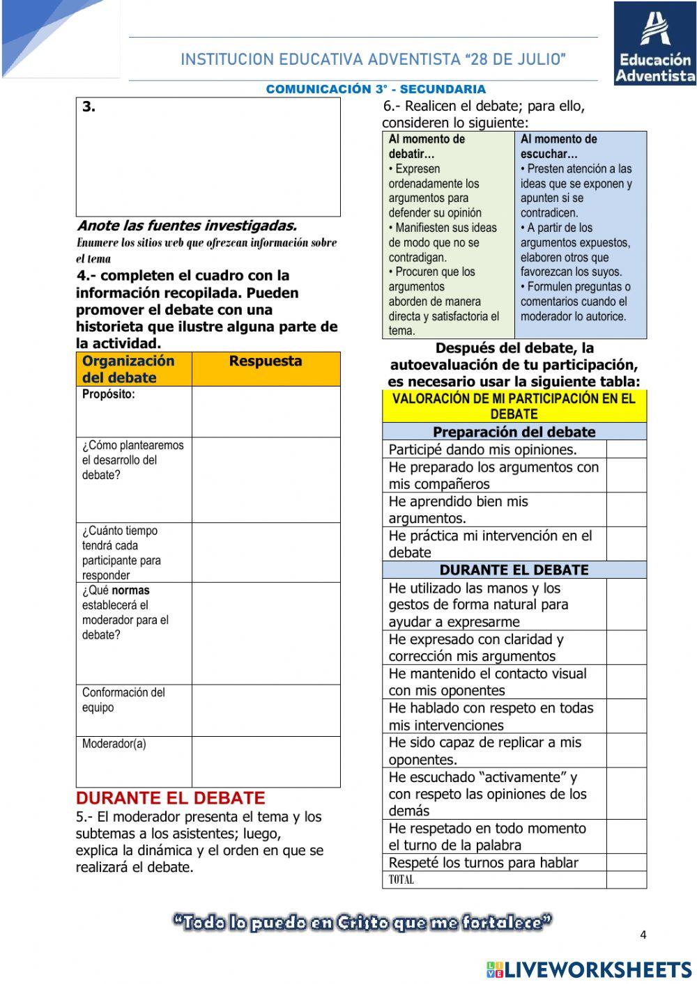 Planificamos y participamos de un debate