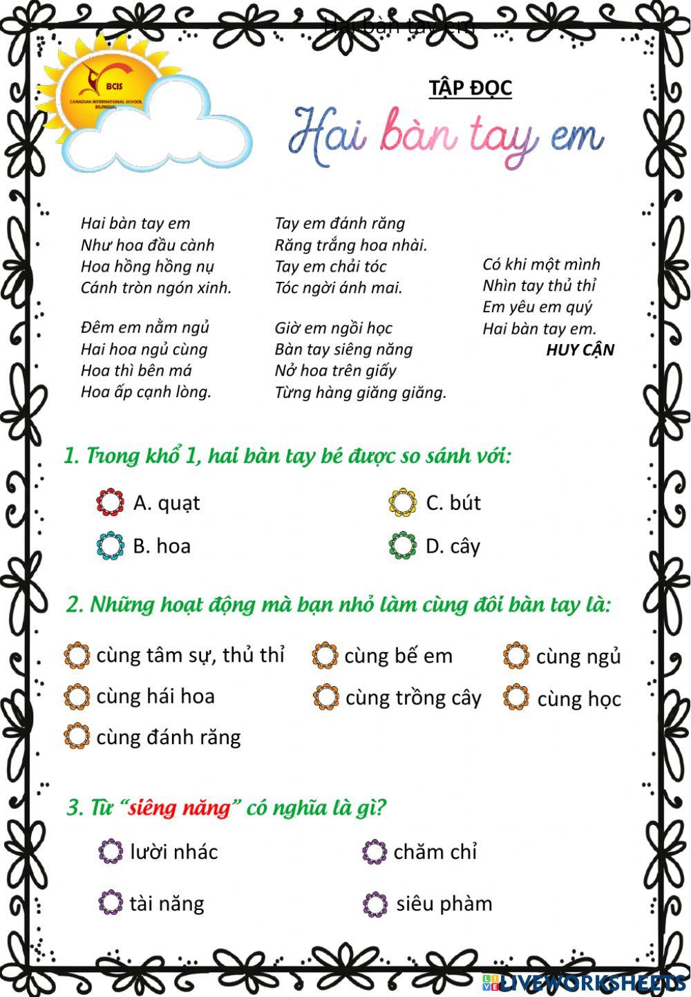 Tập đọc Hai bàn tay em