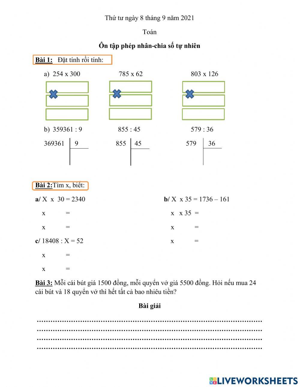 Nhân chia số tự nhiên