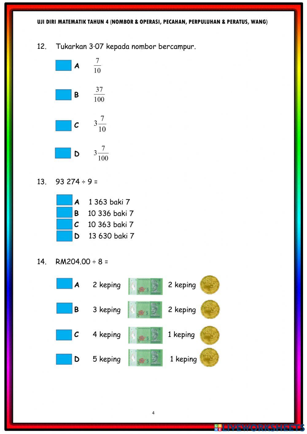 Uji Diri Matematik tahun 4