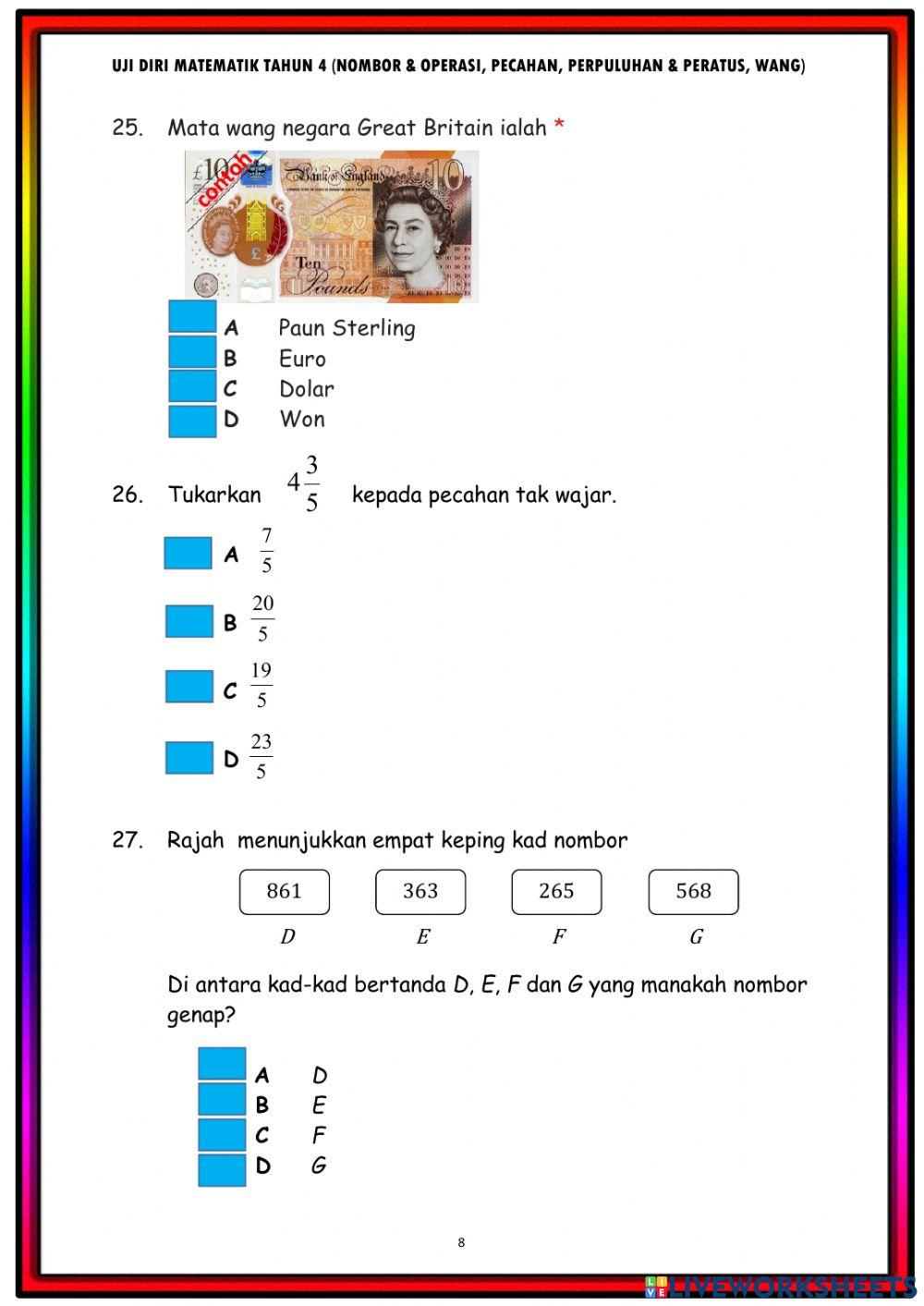 Uji Diri Matematik tahun 4