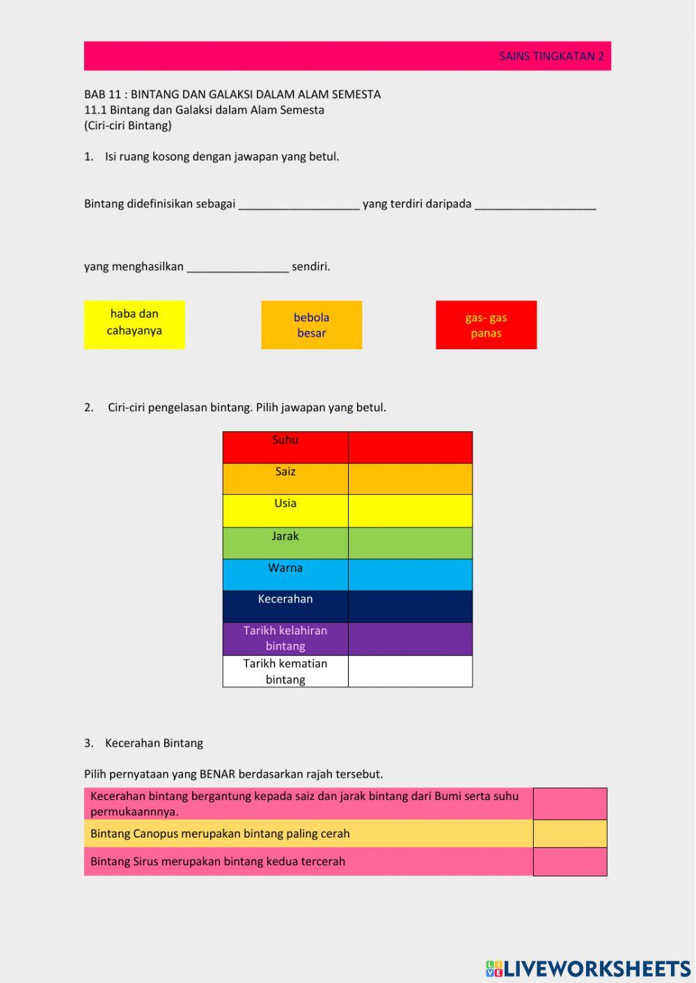 Sains tingkatan 2 bab 11: bintang dan galaksi dalam alam semesta