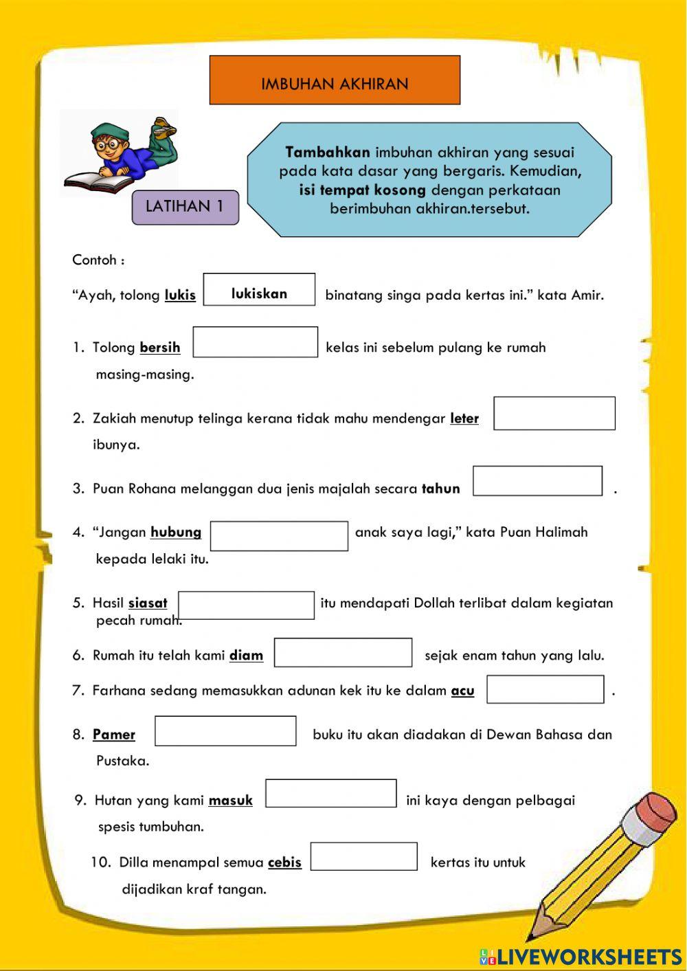 LATIHAN IMBUHAN AKHIRAN online exercise for | Live Worksheets