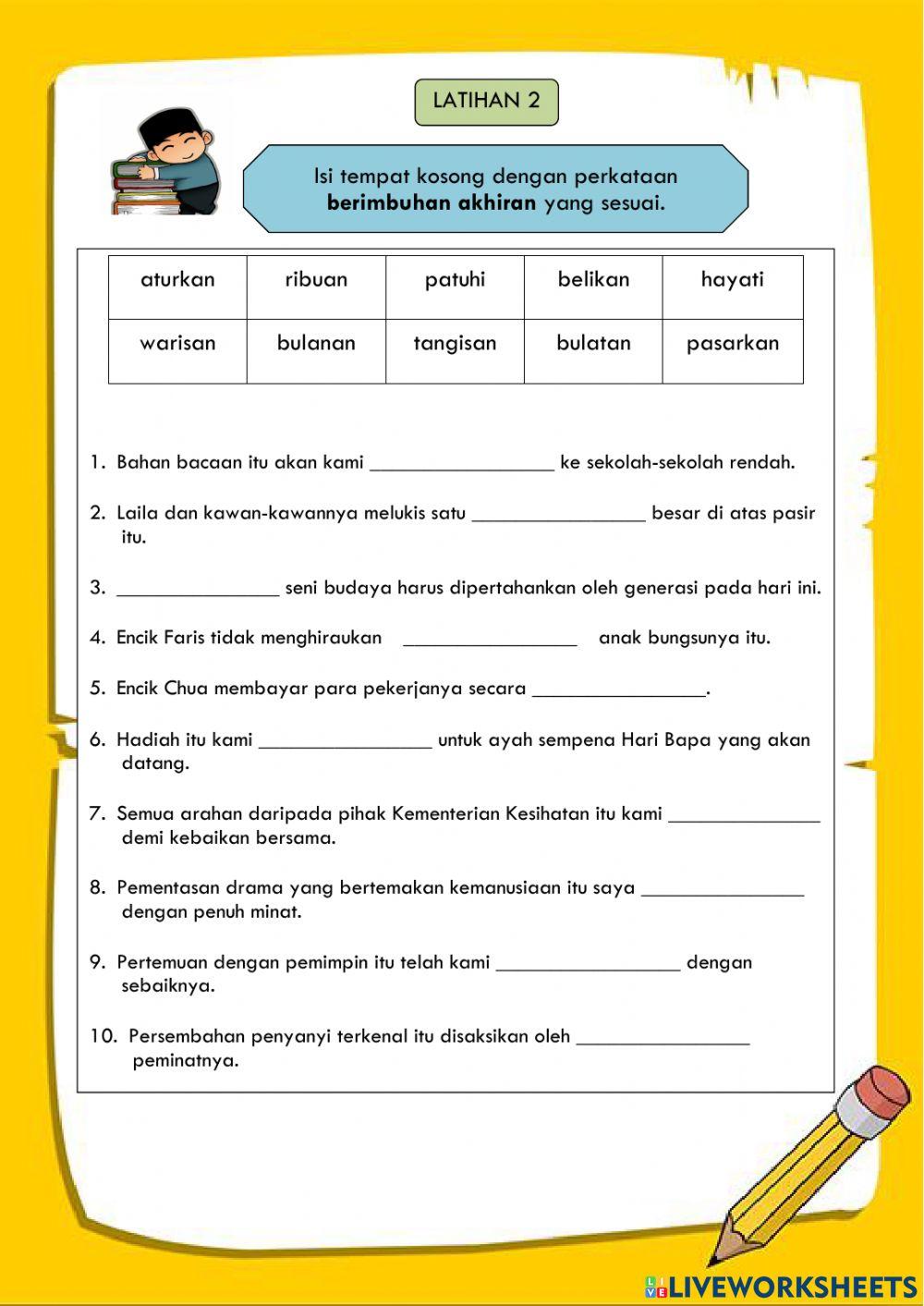 LATIHAN IMBUHAN AKHIRAN online exercise for | Live Worksheets