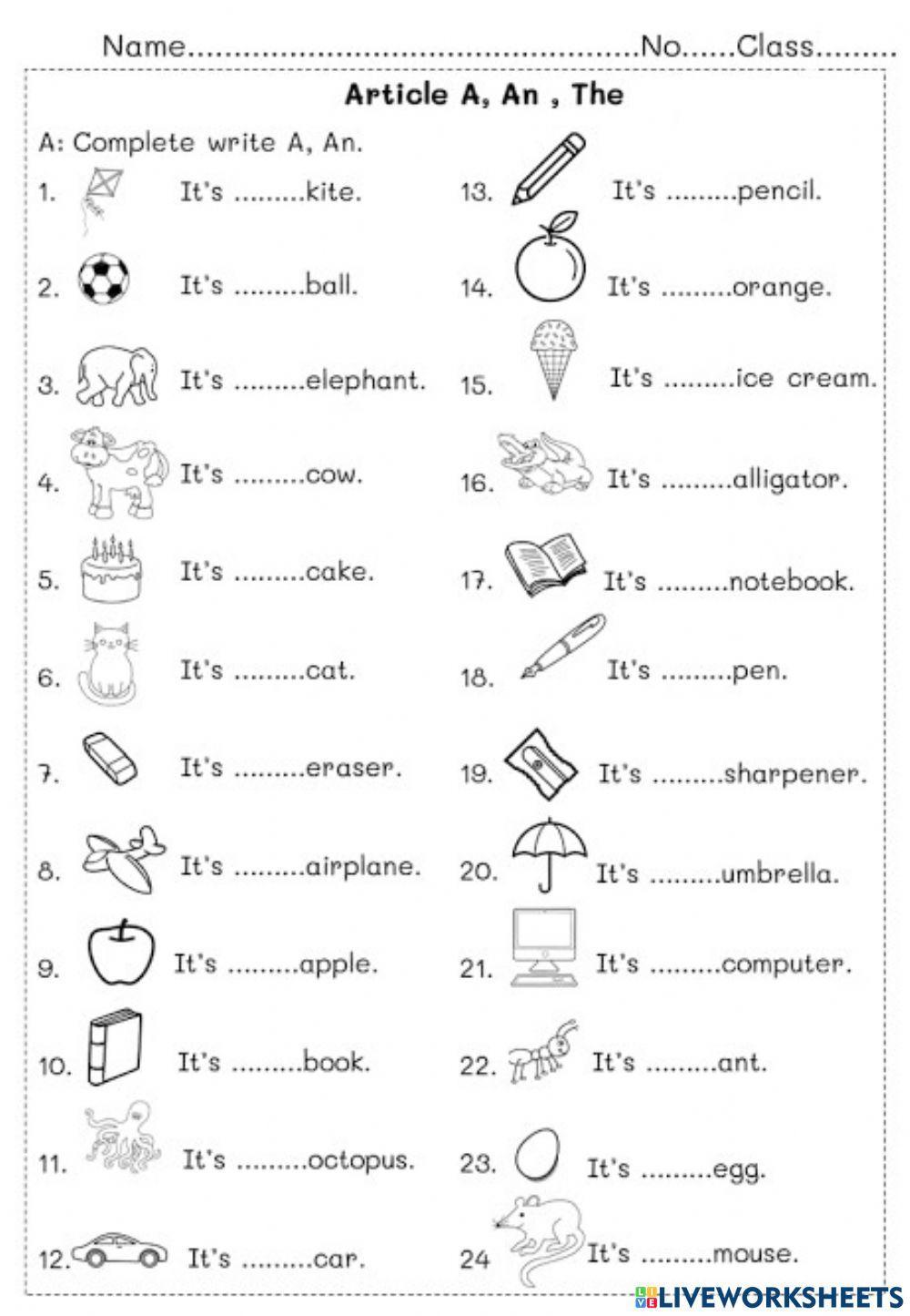 แบบฝึกหัดการใช้ a an the