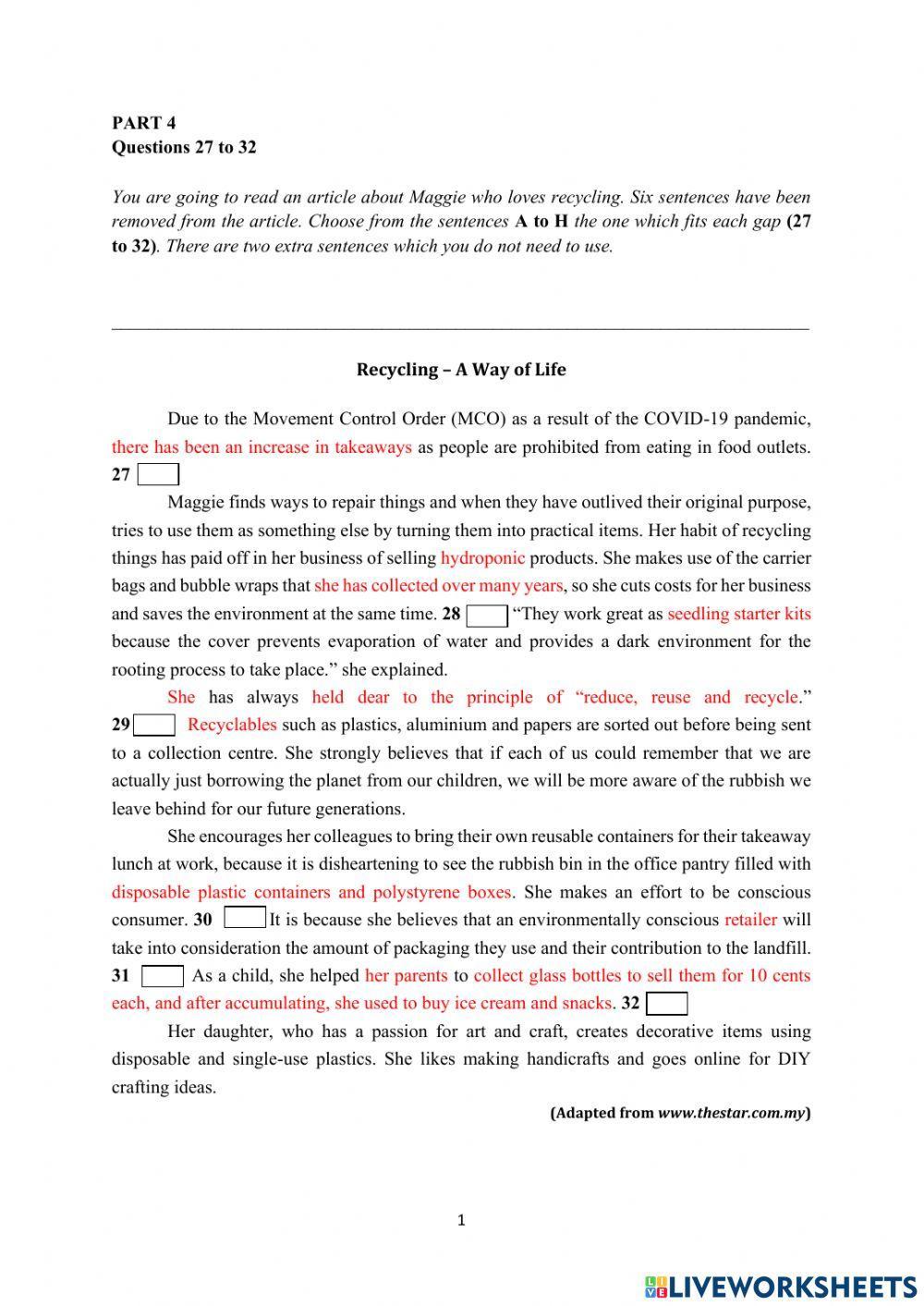 Form 4 English Paper 1 (Part 4 and 5)