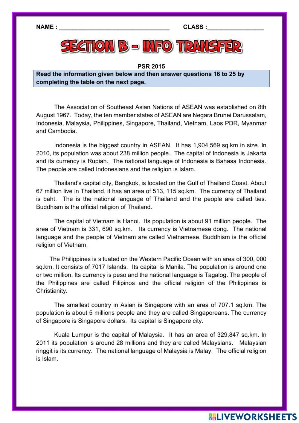 Section B Information Transfer PSR 2015