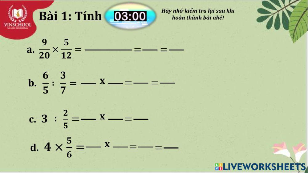 Toán 2 - Tuần 2 - Ôn tập Phép nhân và phép chia phân số