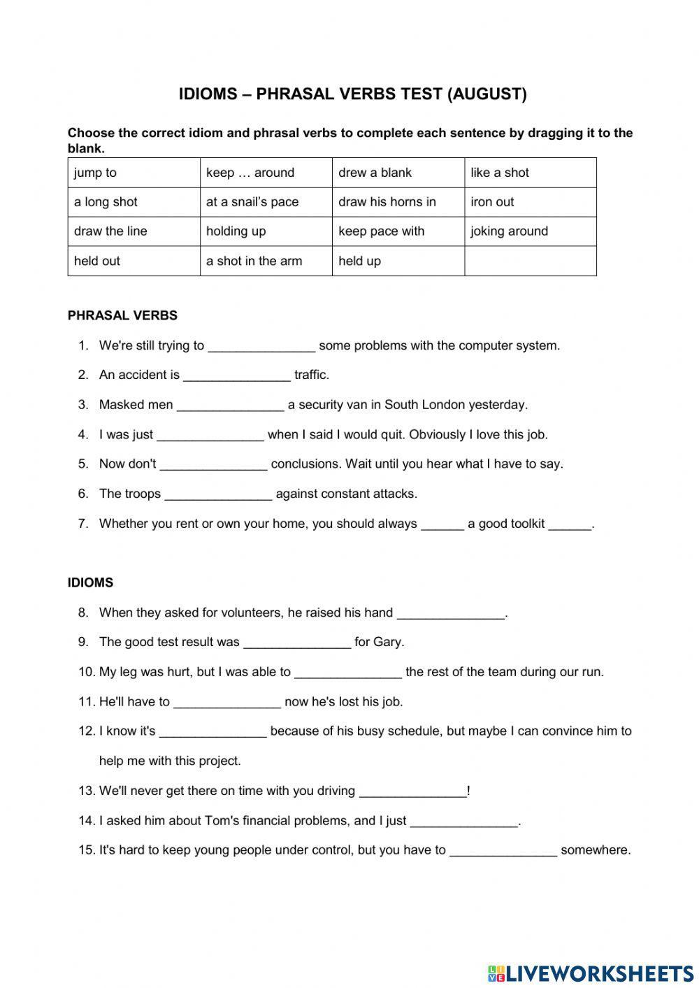 Idiom - Phrasal verb test