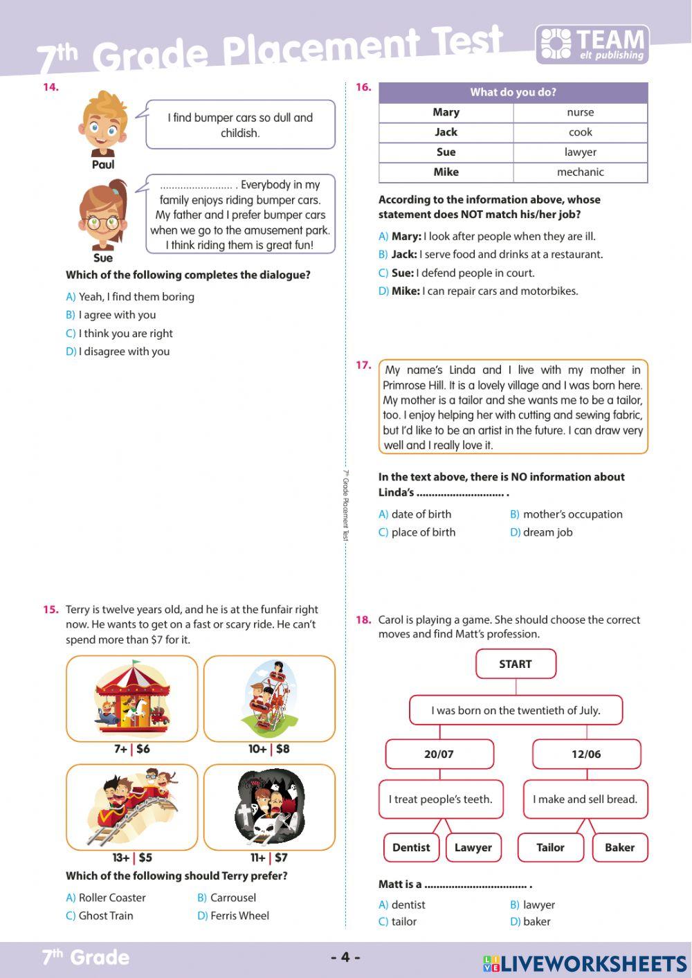 7th Grade Placement Test
