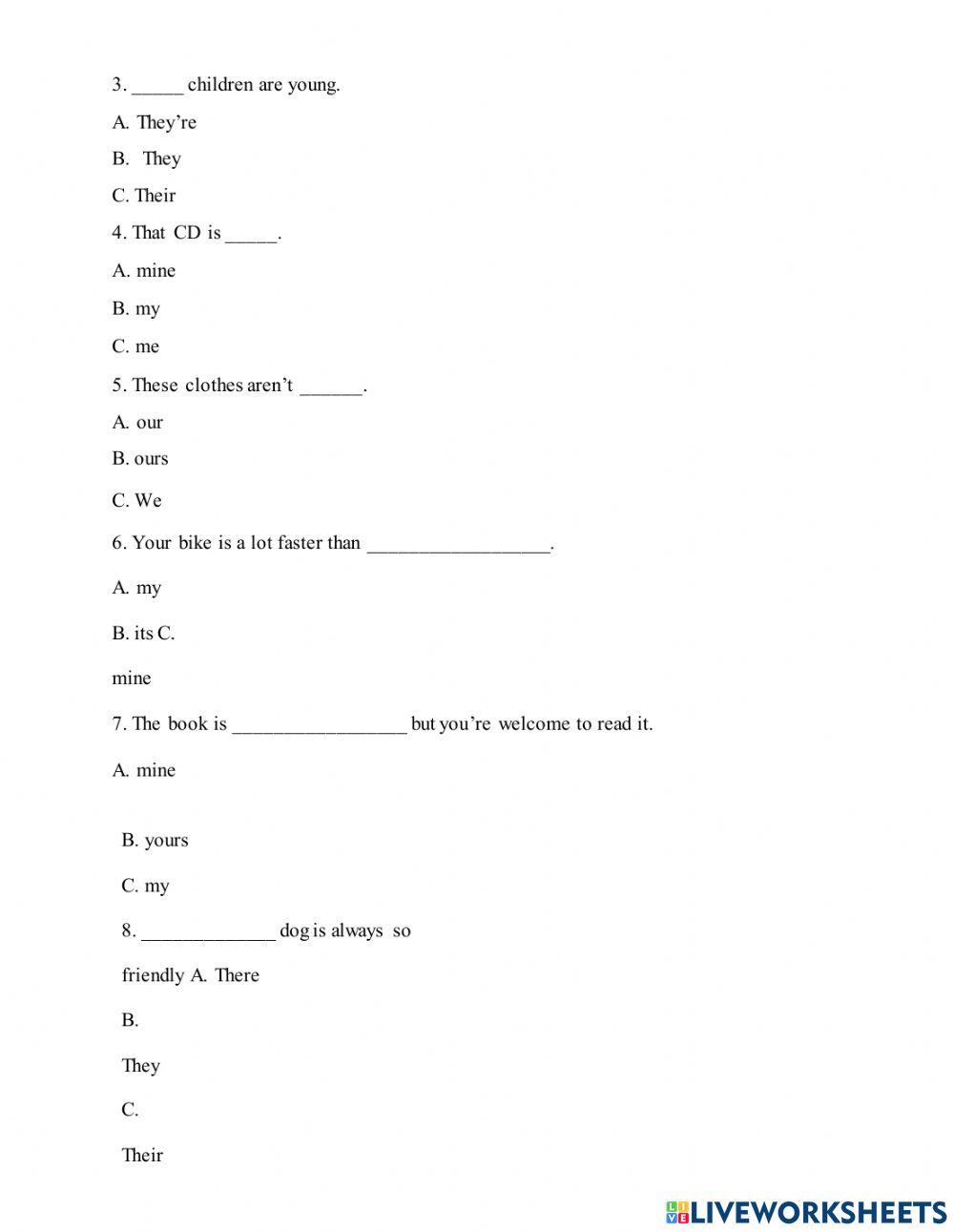 Pronouns, Possessive Pronouns, Object pronouns,