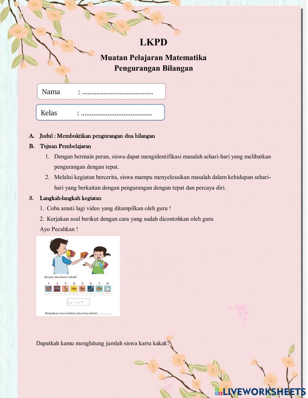 Pengurangan dua bilangan